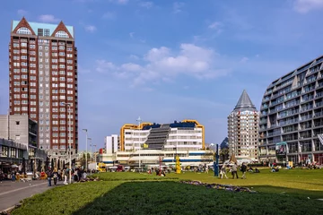 Zelfklevend Fotobehang Rotterdam modern district. Building of bibliotheque, Netherlands © Travel Faery