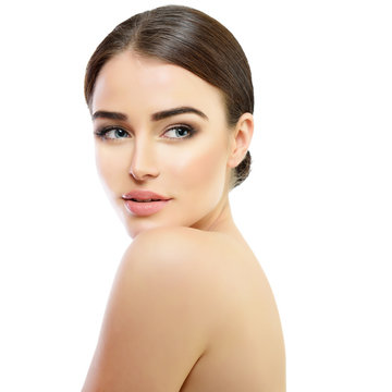 Fototapeta Beauty portrait of young woman with beautiful healthy face, stud