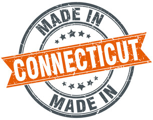 Connecticut orange grunge ribbon stamp on white