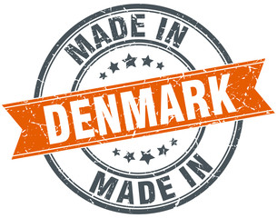 Denmark orange grunge ribbon stamp on white
