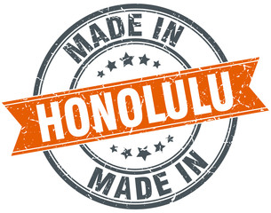 Honolulu orange grunge ribbon stamp on white