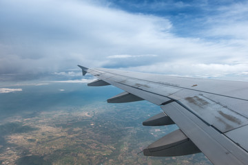 Wing airplane over the sky while flying