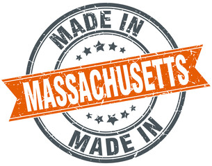 Massachusetts orange grunge ribbon stamp on white