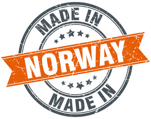 Norway orange grunge ribbon stamp on white