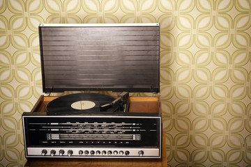 retro vinyl record and radio player, toned