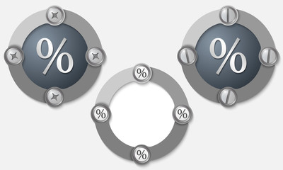 Set of three abstract icons with screws and percent symbol