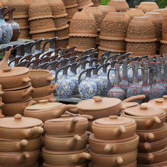 Street market of ceramic tableware, Georgia