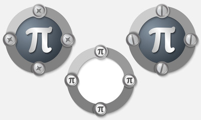 Set of three abstract icons with screws and pi symbol