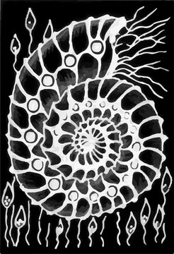 Underwater inhabitants of hand-drawing shell