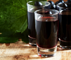 Homemade red wine glasses, selective focus