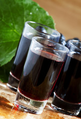Homemade red wine glasses, selective focus