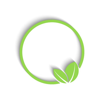 3D Round Green Frame, Fresh Leafs Of Plant, Mockup Ecology Emblem