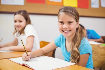 Pupils working at their desk in class
