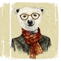 Wandaufkleber Hand drawn dressed up hipster bear in glasses © Marina Gorskaya