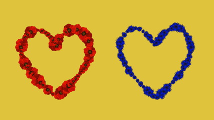 two hearts from poppies and cornflowers
