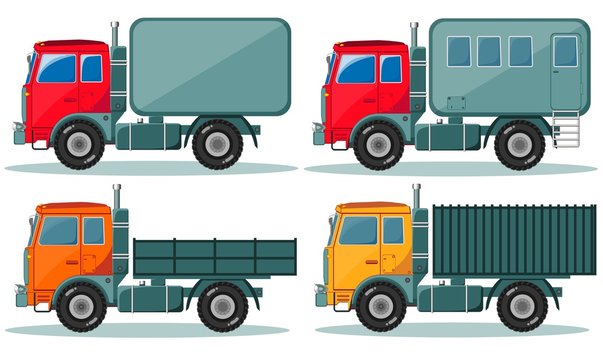 Trucks icons set. Vector of vehicles
