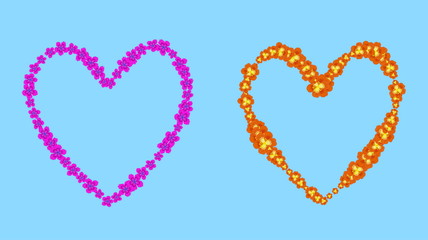 two hearts of pinks and nasturtium