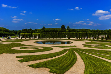 Beautiful Gardens of famous Versailles palace. Paris, France.