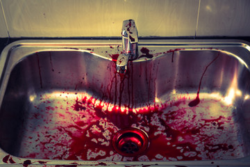 Kitchen sink  with blood for halloween ( Filtered image processe