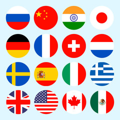 Circle flags vector of the world. Flags icons in flat style.