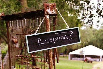 People: Wedding reception sign on an old mattress