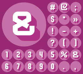 Colorful minimalistic vector alphabet in condense style. Numbers and symbols