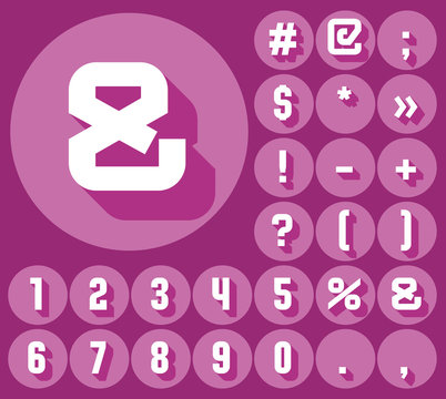 Colorful minimalistic vector alphabet in condense style. Numbers and symbols