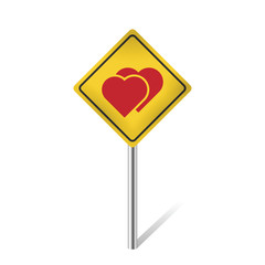 two hearts on warning traffic sign