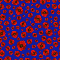 seamless bright poppies on a blue background