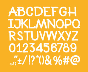 Type letters, numbers and punctuation marks Hand drawin alphabet