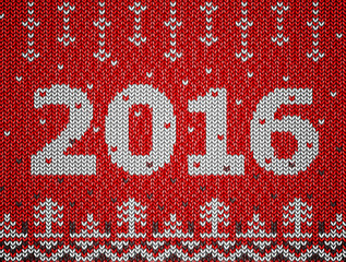 Fototapeta na wymiar Card of New Year 2016 with knitted texture. Xmas jumper fragment