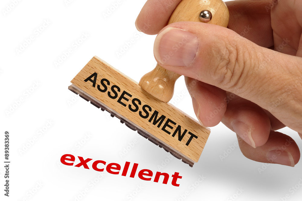 Wall mural assessment marked on rubber stamp with excellent copy