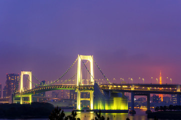 Fototapeta na wymiar Tokyo Bay at Rainbow Bridge and tokyo tower