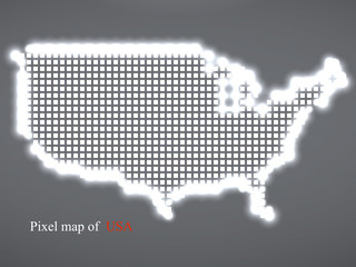 Fototapeta na wymiar Pixel map of USA. Technology style with glow effect. Colorful