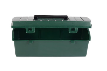 Box with construction tools isolated