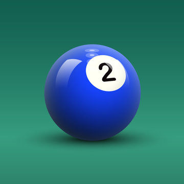 Solid blue color vector billiard ball number 2 on green table