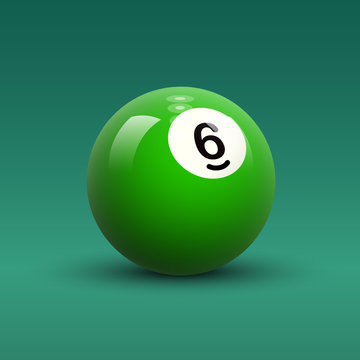 Solid green color vector billiard ball number 6 on green table