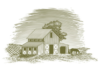 Woodcut Horse Barn