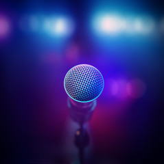 Musical Microphone on stage - obrazy, fototapety, plakaty
