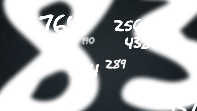 Random numbers flying by on chalkboard background