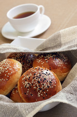 Fresh baked homemade buns with sesame