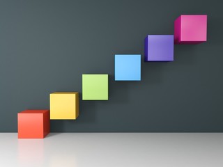 Colored cubes - stairs on dark wall
