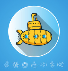 painted hands flat set of nautical icons. funny cartoon doodles