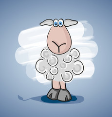Children colored cartoon illustration, confused curly lamb with