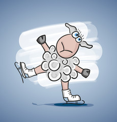 Children colored cartoon illustration. Dancing curly lamb with