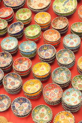 Classical Turkish ceramics in a local turkish bazaar 
