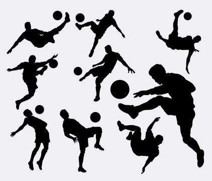 Male people playing soccer sport silhouettes