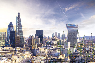 Fototapeta na wymiar London sunset, view on business modern district
