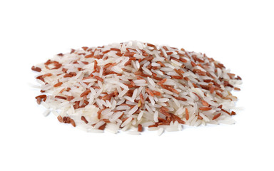 red and white organic rice on white background