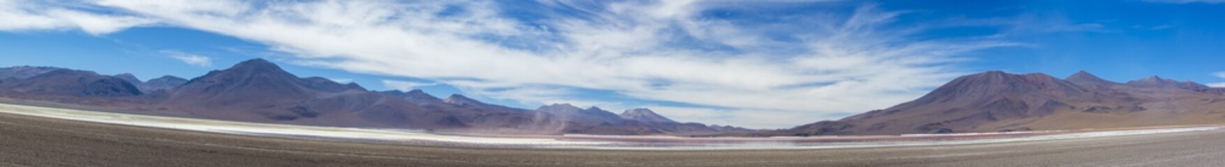 Mountains and salt pan in Eduardo Avaroa Reserve, Bolivia